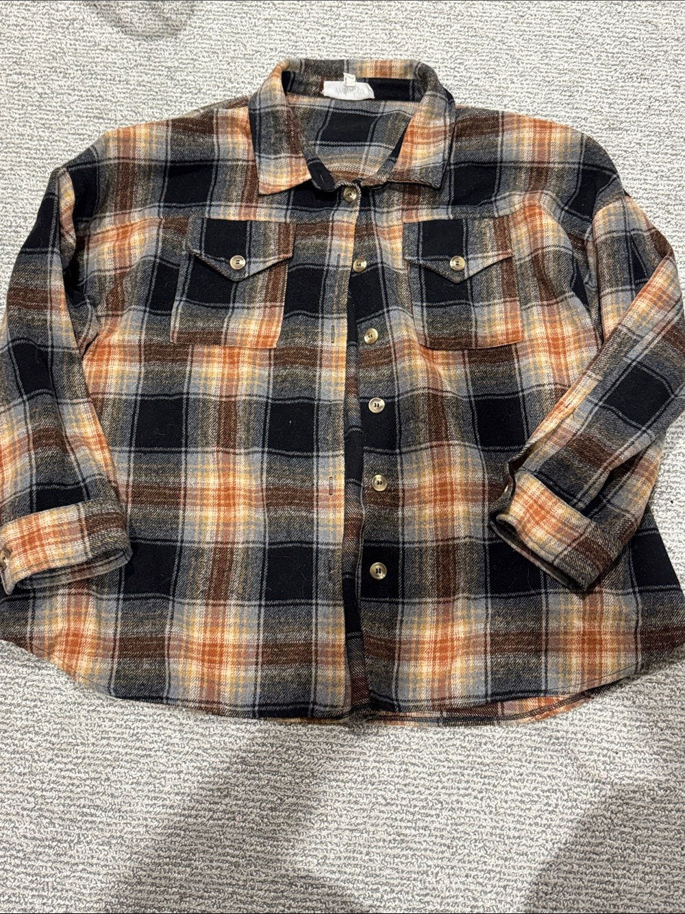 Women’s Plaid Button-Front Shirt Jacket in Black & Brown